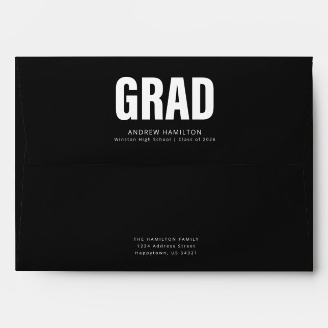 Elegant Black and White Script Graduation Envelope (Back (Top Flap))
