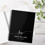 Elegant Black and White Script Initial Monogram  Planner<br><div class="desc">Black and White Minimalist Modern Initial Monogram Planner Notebook. Create your own personalized notebook with custom initials in script typography and custom name.</div>