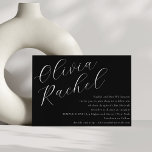 Elegant Black and White Script Minimal Bat Mitzvah Invitation<br><div class="desc">This contemporary bat mitzvah invitation features a minimalist horizontal composition and a beautiful script calligraphy in white on a black background.</div>