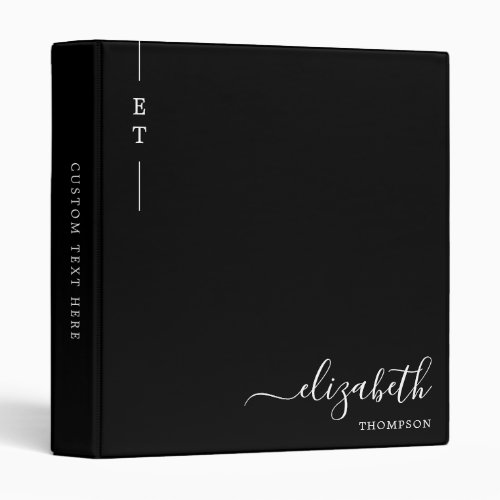 Elegant Black and White Script Monogram 3 Ring Binder