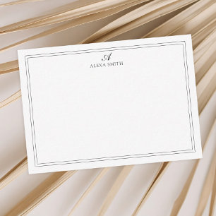 Elegant Black and White Script Monogram Border Note Card