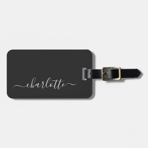 Elegant Black and White Script Name Personalized  Luggage Tag