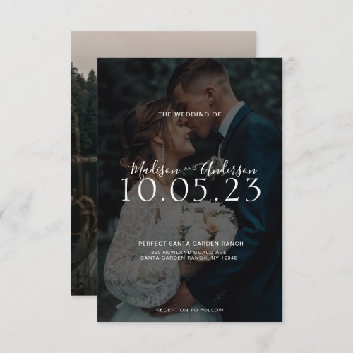 Elegant Black and White Script Photo Wedding Invitation