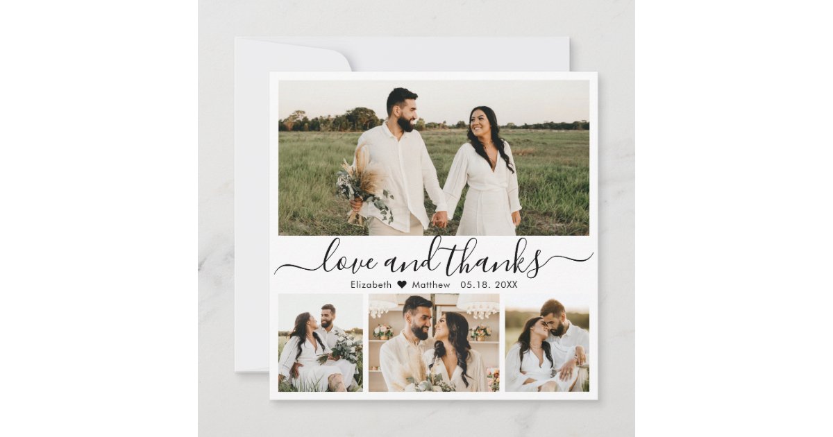 Elegant Black and White Script Photo Wedding Thank You Card | Zazzle