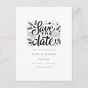 Elegant Black and White Script Save the Date Announcement Postcard