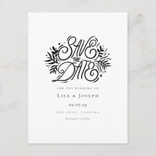 Elegant Black and White Script Save the Date Announcement Postcard