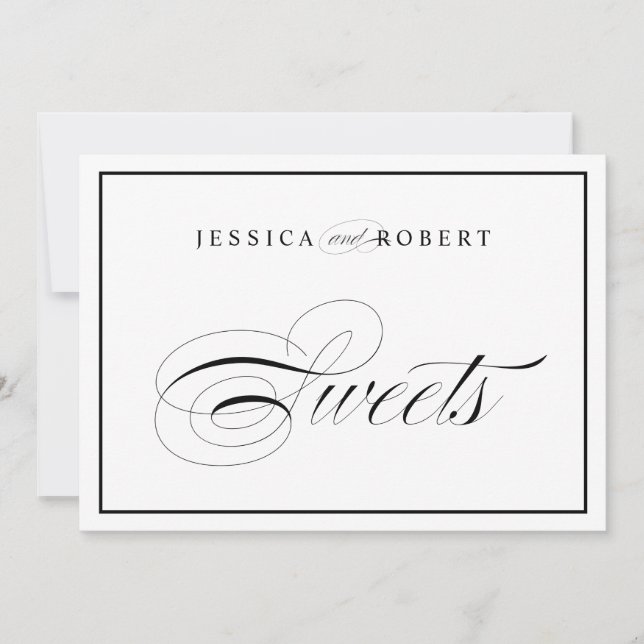 Elegant Black and White Script Sweets Wedding Sign (Front)