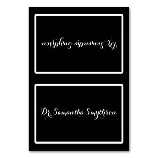 Elegant Black and White Script Tented Seating Card