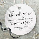 Elegant Black And White Script Thank You Wedding Favor Tags<br><div class="desc">Featuring signature style names,  this elegant black and white tag can be personalised with your special thank you information in chic lettering. Designed by Thisisnotme©</div>