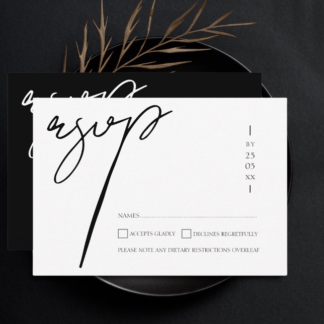 Elegant Black and White Script Typography Wedding RSVP Card (Creator Uploaded)
