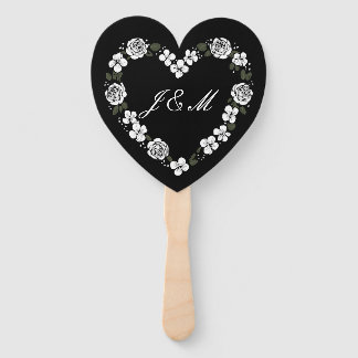 Elegant Black and White Script Wedding Fan