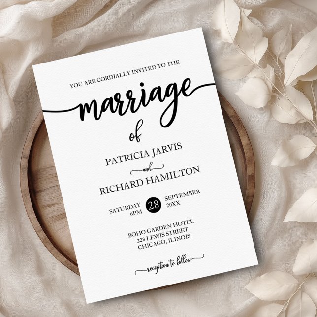 Elegant Black And White Script Wedding Invitation (Creator Uploaded)
