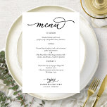 Elegant Black and White Script Wedding Menu<br><div class="desc">A simple chic calligraphy wedding menu card. I do offer a free customisation service,  if you have any questions or special requests,  please feel free to contact me.</div>
