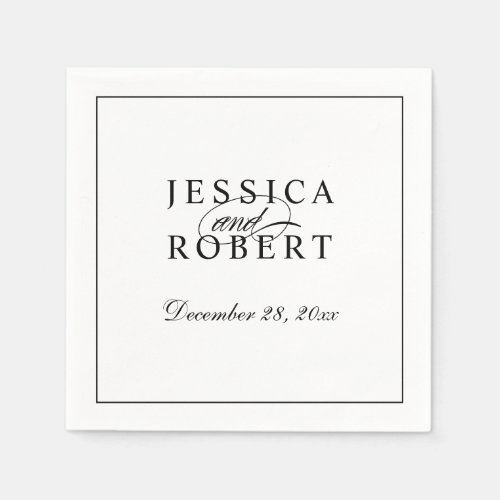 Elegant Black and White Script Wedding Napkins