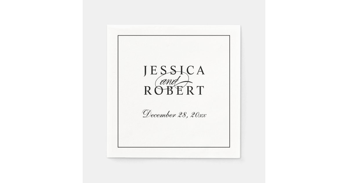Elegant Black and White Script Wedding Napkins | Zazzle