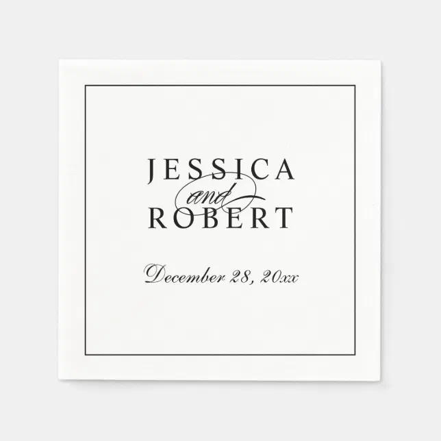 Elegant Black and White Script Wedding Napkins | Zazzle