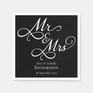 Elegant Black and White Script Wedding Napkins