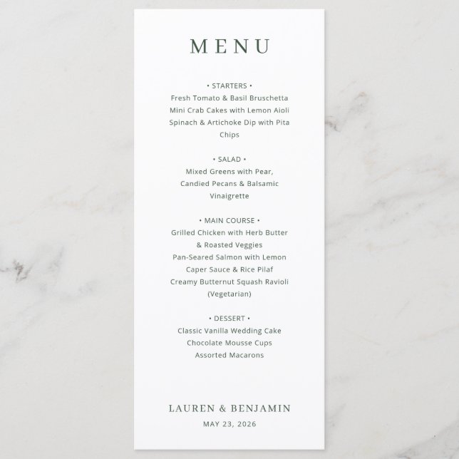 Elegant Black and White Serif Wedding Menu (Front)