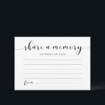 Elegant black and white Share a memory Note Card<br><div class="desc">A simple and elegant card to share a joyful memory about someone. Perfect for memorial service,  or for happier occasions like birthdays,  anniversaries or weddings. Fully customizable colors (text and background).</div>