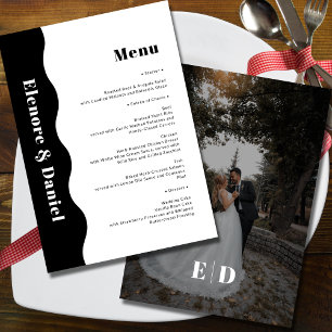 Elegant Black and White Side Wave Photo Wedding Menu