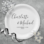 Elegant Black And White Signature Script  Wedding Paper Plates<br><div class="desc">Elegant signature black and white wedding paper plates personalized with signature style names and your special wedding date. Designed by Thisisnotme©</div>