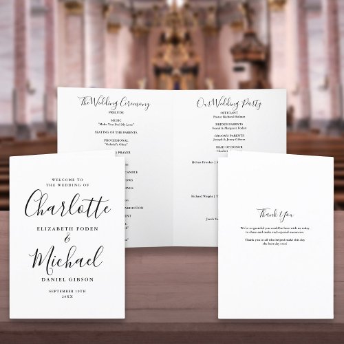 Elegant Black And White Signature Script Wedding Program