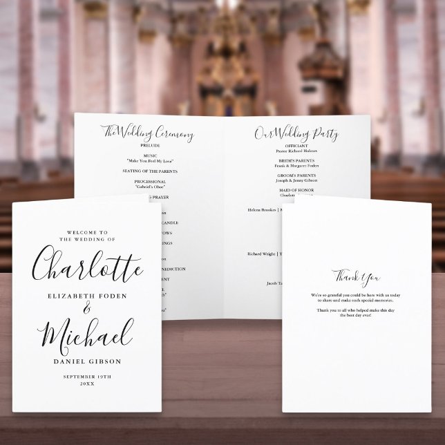 Elegant Black And White Signature Script Wedding Program (Elegant Black And White Signature Script Wedding Program)
