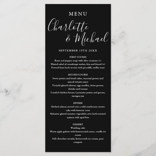 Elegant Black And White Signature Wedding Menu