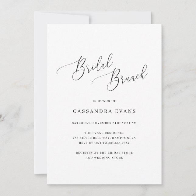  Elegant Black and White Simple Bridal Brunch Invitation (Front)