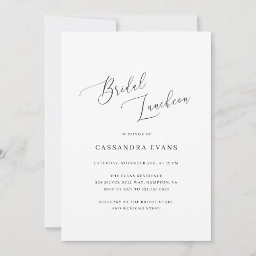 Elegant Black and White Simple Bridal Luncheon Invitation