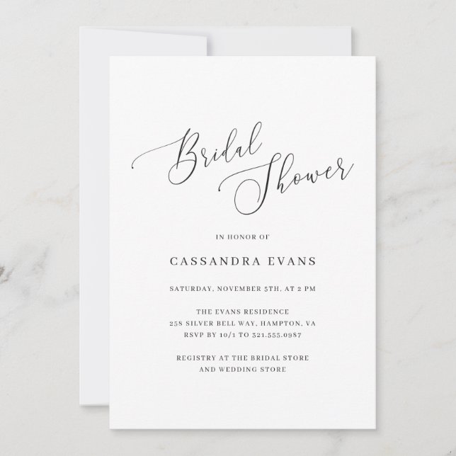 Elegant Black and White Simple Bridal Shower Invitation (Front)