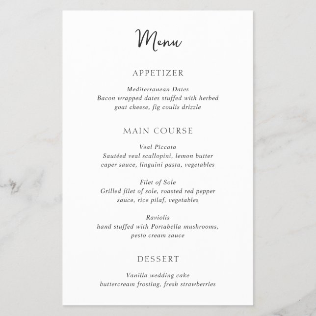 Elegant Black and White Simple Budget Wedding Menu Flyer (Front)