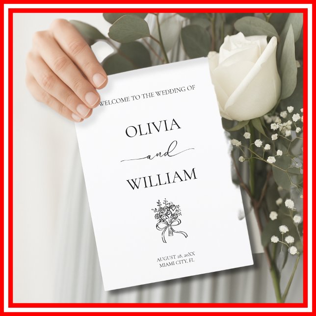 Elegant Black and White Simple Calligraphy Wedding Program (Creator Uploaded)