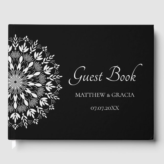 Elegant black and white simple classic guest book (Front)