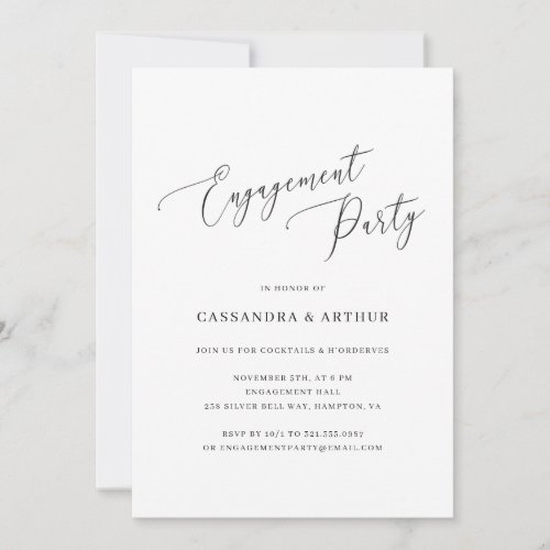 Elegant Black and White Simple Engagement Party Invitation