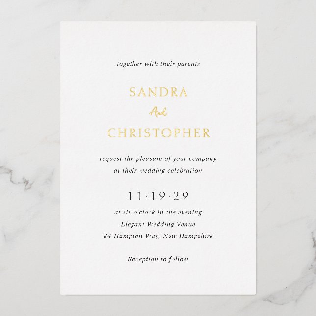 Elegant Black and White Simple Modern Wedding Foil Invitation (Front)