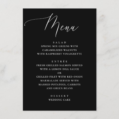 Elegant black and white simple script wedding menu