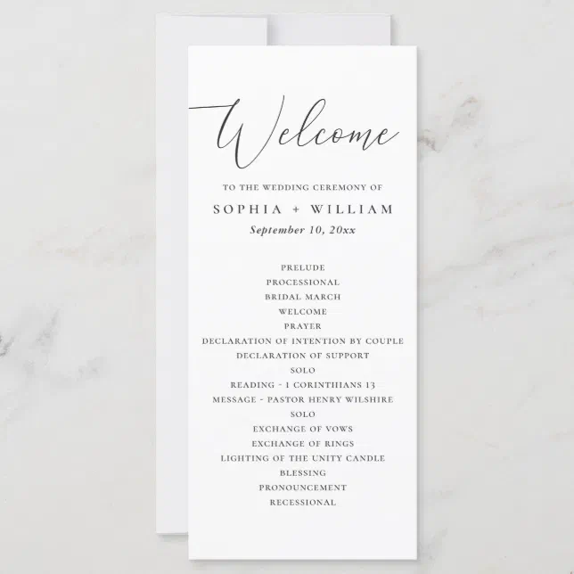 Elegant black and white simple wedding program | Zazzle