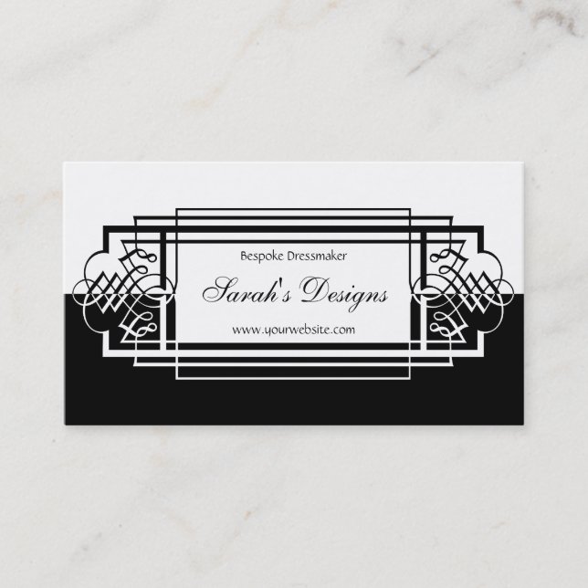 Elegant Black and White Simplicity Scroll Design Business Card (Front)