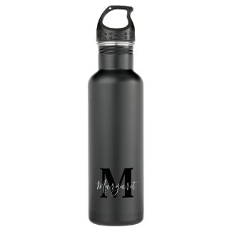 Elegant Black And White Simplistic Monogram Stainless Steel Water Bottle