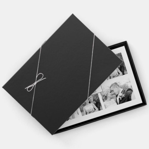 Elegant black and white six photo collage wedding guest book