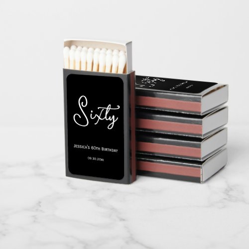 Elegant Black and White Sixtieth Birthday Matchboxes