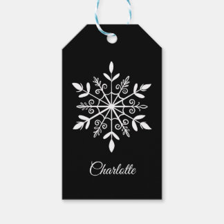 Elegant Black and White Snowflake Personalized Gift Tags