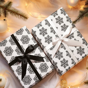 Elegant Black and White Snowflake Wrapping Paper Sheets