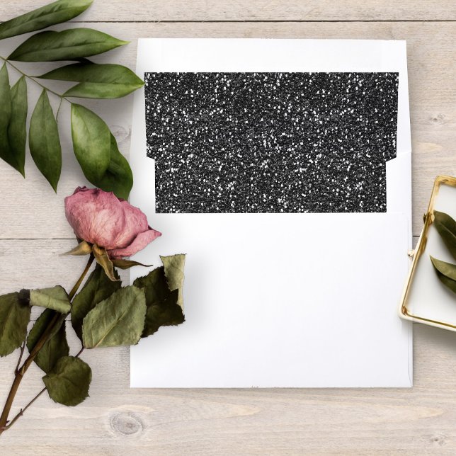 Elegant Black And White Sparkling Glitter Wedding Envelope Liner (elegant black and white glittering sparkles envelope liner)