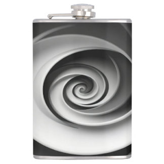 Elegant Black and White Spiral Abstract Design Flask