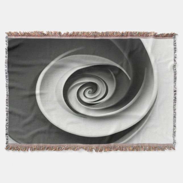 Elegant Black and White Spiral Abstract Design,  Throw Blanket (Front)