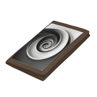 Elegant Black and White Spiral Abstract Design, Tri-fold Wallet