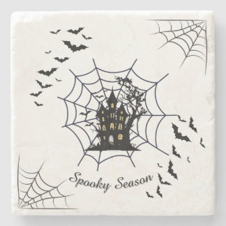 Elegant Black and White Spooky Season Halloween Ca Stone Coaster