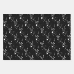 Elegant Black and White Stag Head Wrapping Paper Sheets